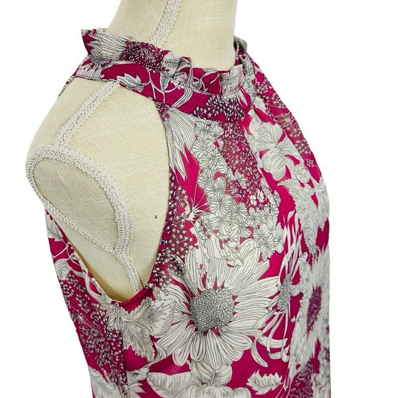 Liberty of London Floral Tank Top High Neck Lined Breezy Womens Sz M Pink White - Picture 8 of 11